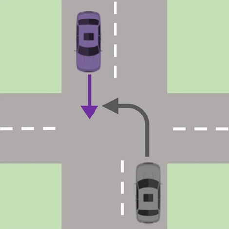Links afslaan als een auto van voren komt.
